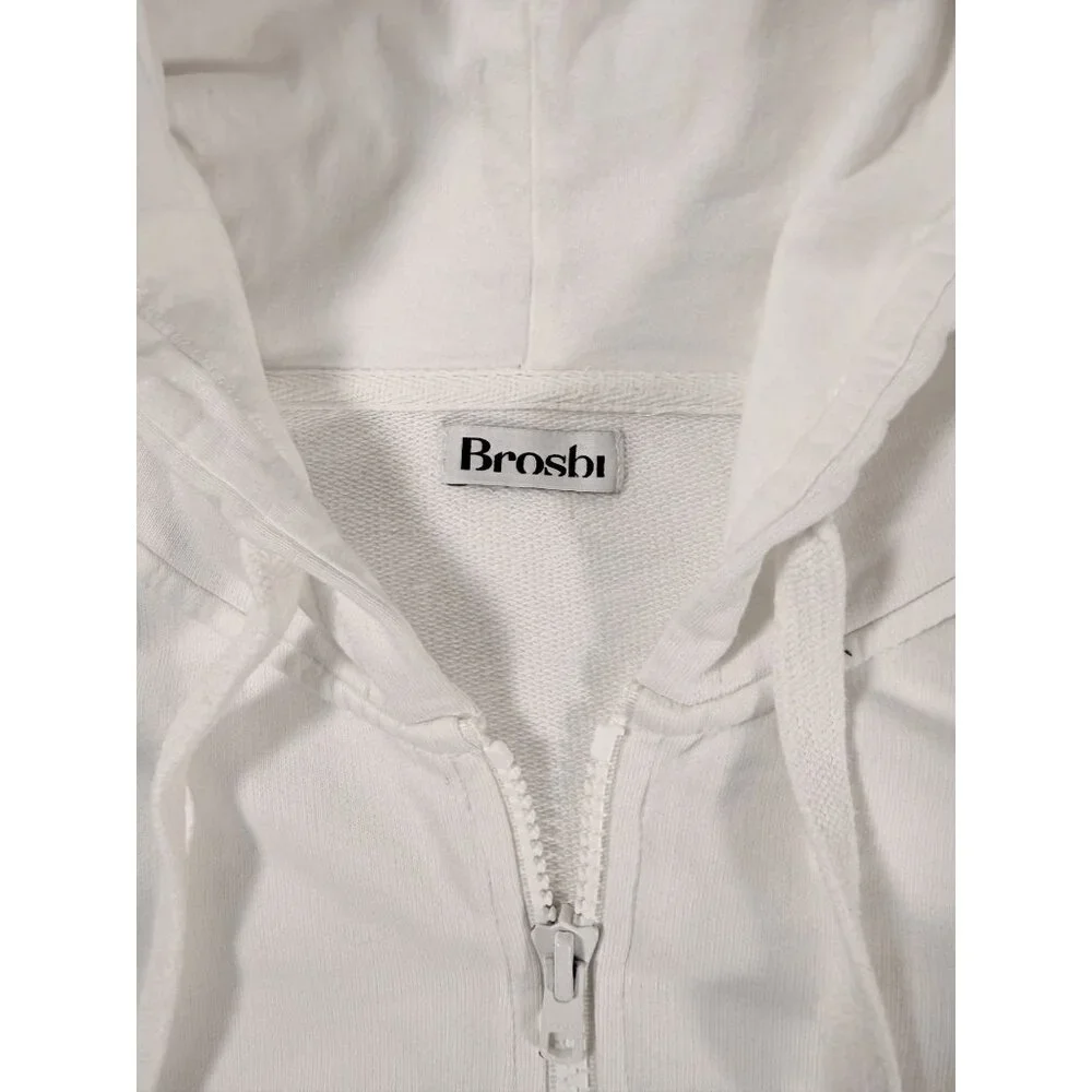 Brosbi White Zip Hoodie Icon Heart Minimalist Streetwear XXL Cotton French Terry